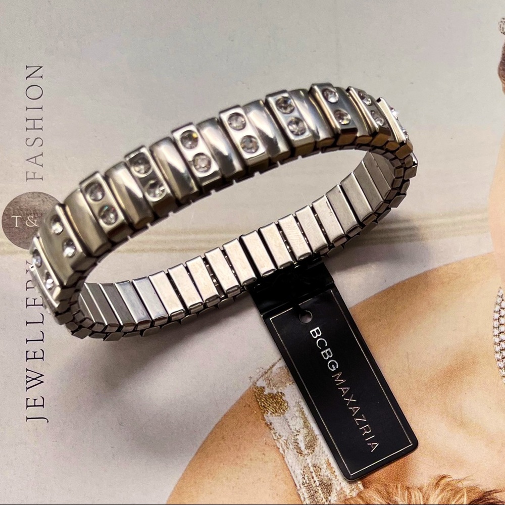 BCBG Silver & Crystal Watch Band Style Bracelet